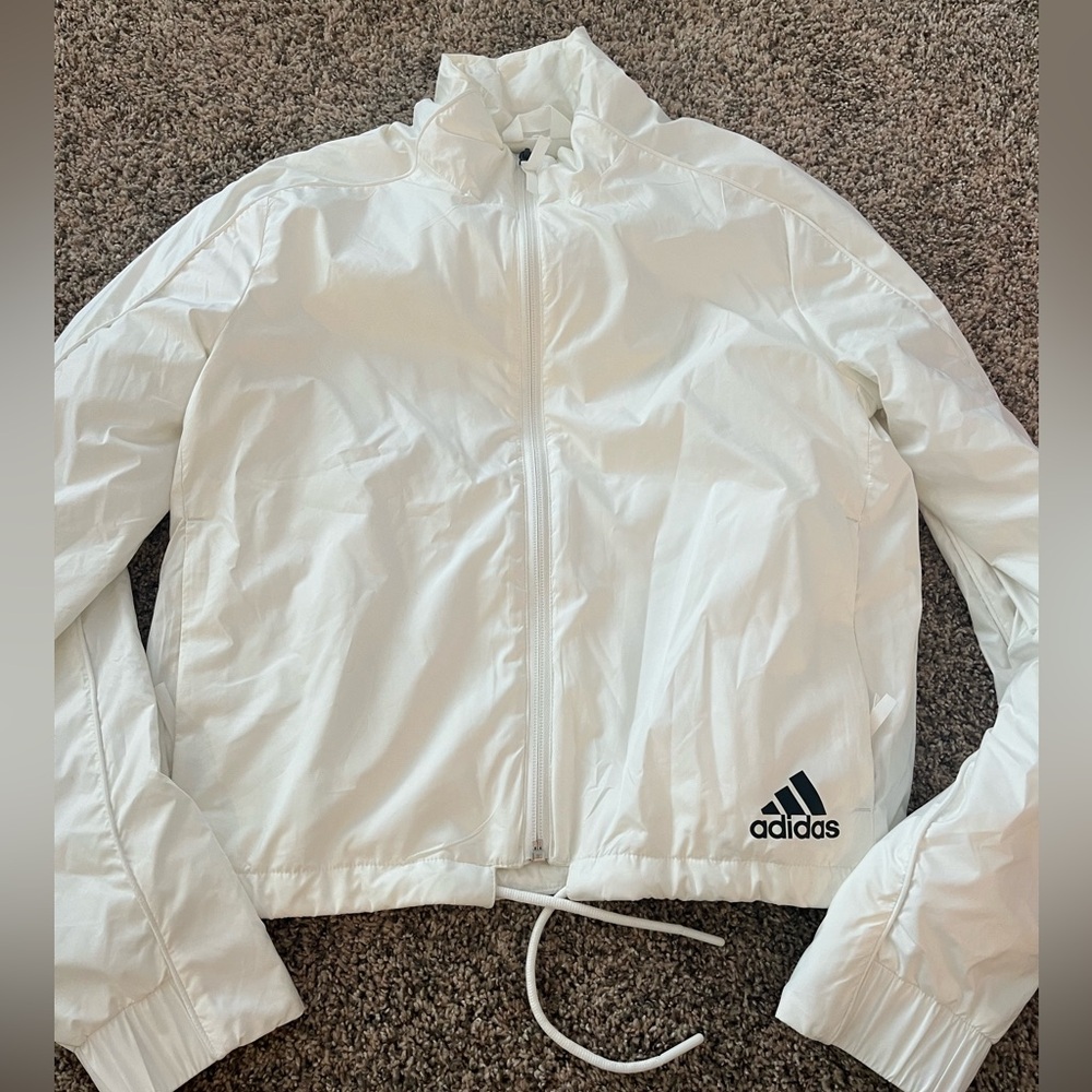 Adidas full zip white rain jacket